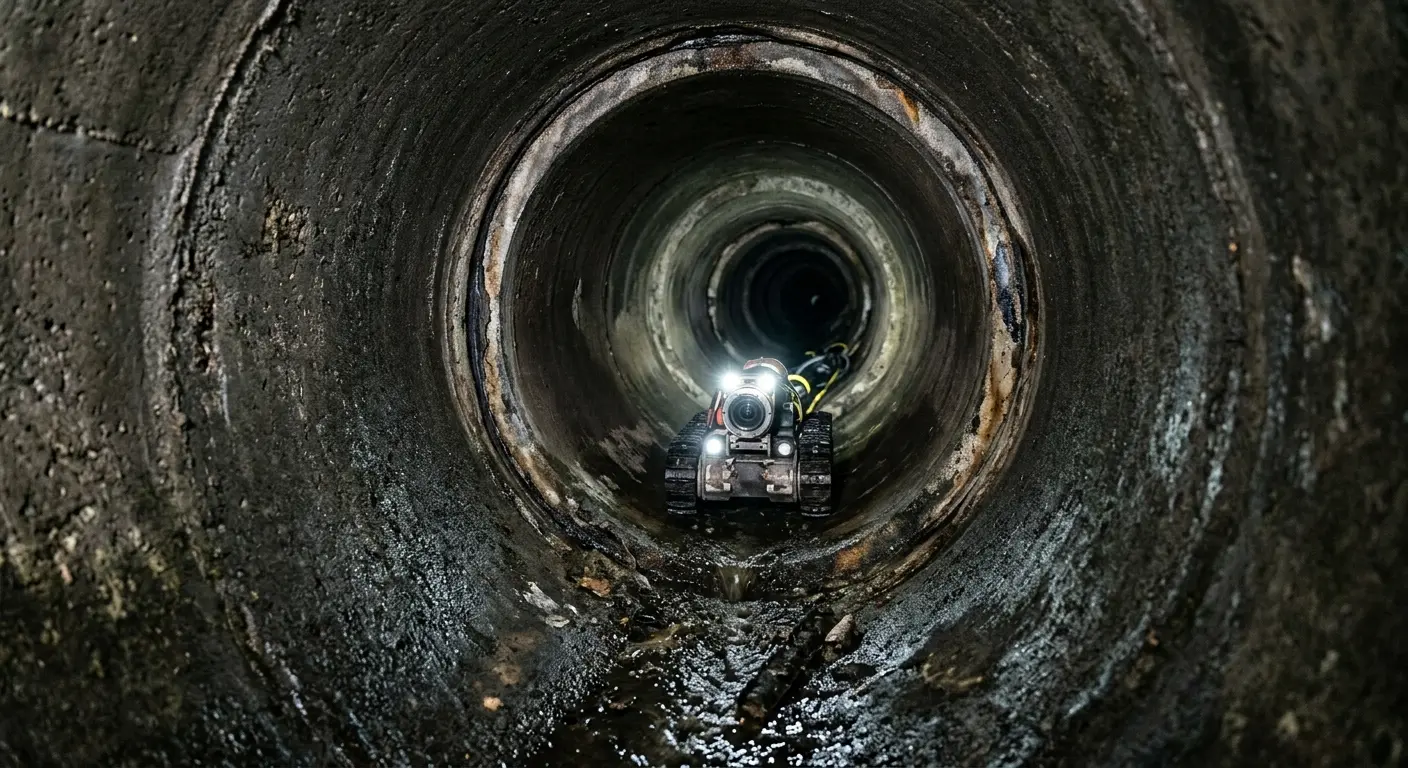 Robotic sewer camera inspecting pipe interior for Sewer Line Cleaning in Covington